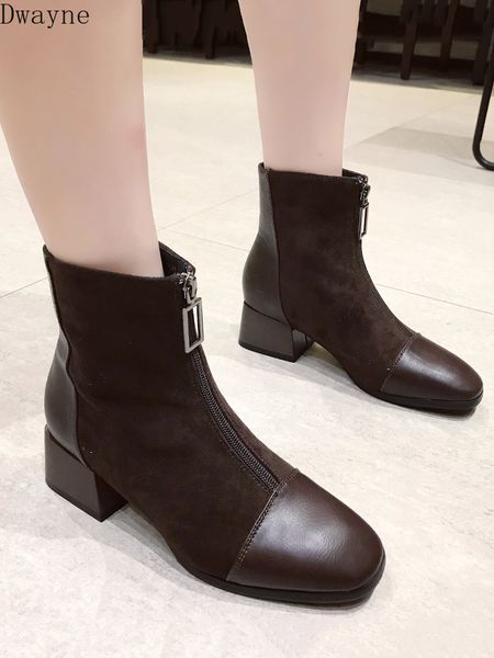 

british wind boots wild thick front zipper motorcycle women's boots fashion comfortable women's, Black