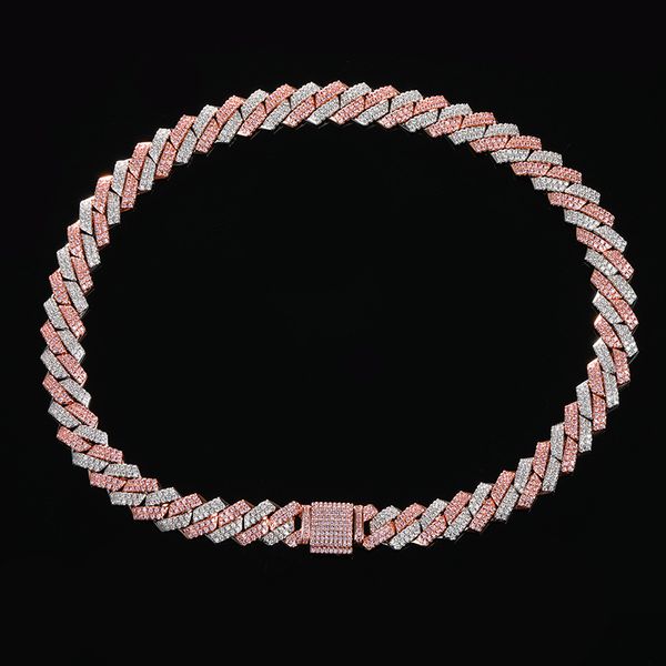 

chains cz stone paved bling iced out two tone color square cuban chain chokers necklaces for women men hip hop rapper jewelry, Silver