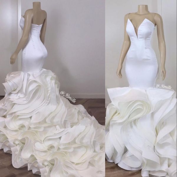 

2021 vintage white arabic mermaid wedding dresses sweetheart keyhole sleeveless ruffles tiered chapel train plus size formal bridal gowns