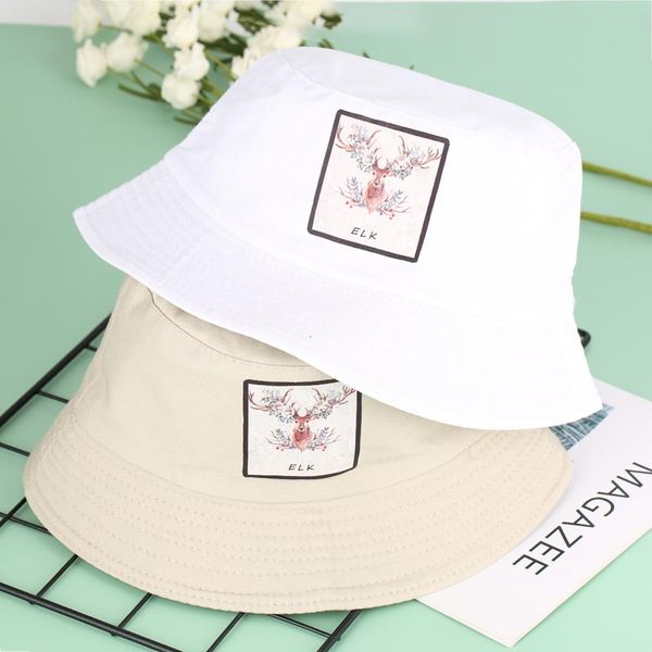 

summer women bucket hats men elk print white cotton sun hat fishing flat fisherman cap children k large sunscreen cap