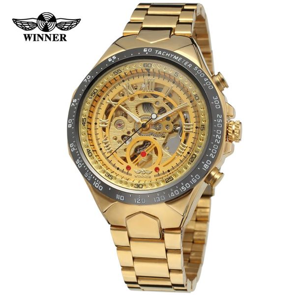 

winner men's unique design beautiful skeleton dial automatic movement durable stainless steel charming wristwatch, Slivery;brown
