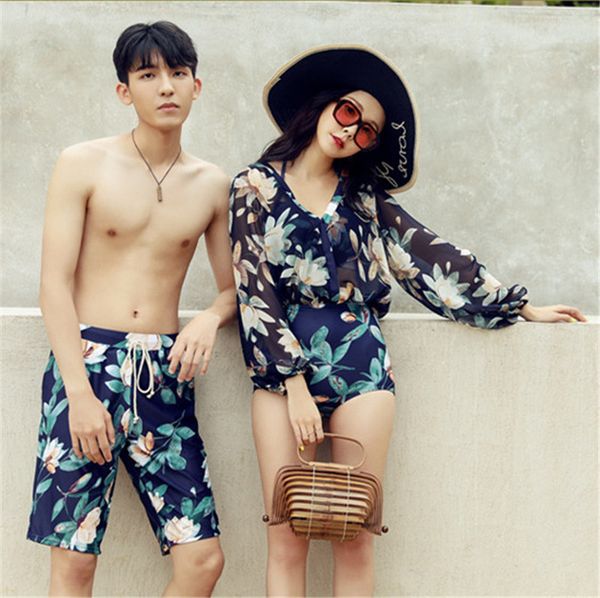 

flora printed mens swimwear fashion womens summer swimwear 2pcs suits casual couples beach summer swimwear sets