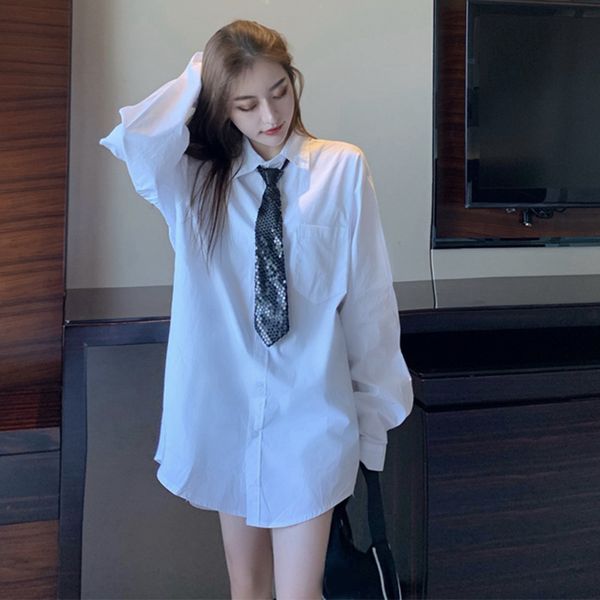 

nana fashion womens clothing store design sense minority hong kong flavor korean students loose long sleeve college style shirt dress, White;black