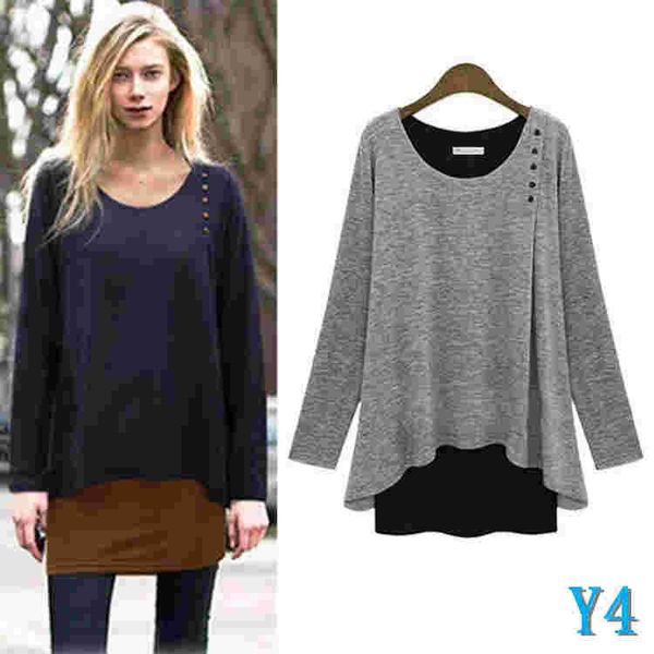 

2020 fashion long sleeve t shirt women sweatshirt loose casual o-neck shirts female false two pieces plus size blousey4, White