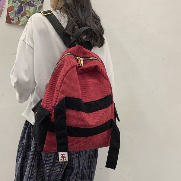 

women's bag tide retro style corduroy shoulder bag fashion teenage backpack college student school back pack