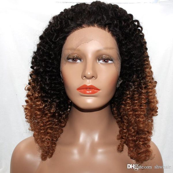 Ombre Brown Synthetic Lace Front Wigs Kinky Curly For Black Women