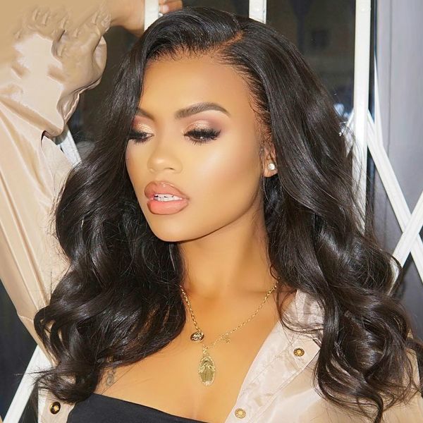 

360 lace frontal wig brazilian body wave pre plucked hairline with baby hair 250 density 13x6 lace front human hair wigs, Black