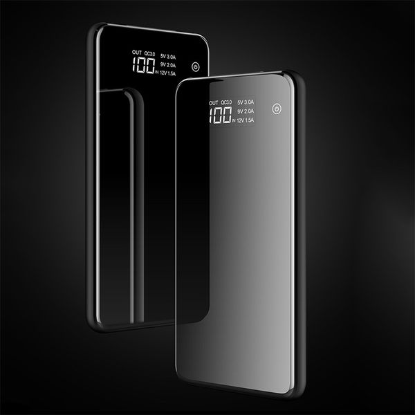 

qc 3.0 power bank 10000mah thin mirror tempered glass led display touch screen 2.1a fast charging double usb portable charger powerbank