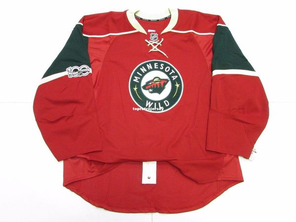 

custom minnesota wild home team issued 100th anniversary jersey stitch add any number any name mens hockey jersey xs-6xl, Black;red