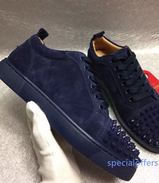 

2019 luxury low sneaker suede with spikes men trainers red bottom shoes multicolor new designer brand flats casual shoes, Black