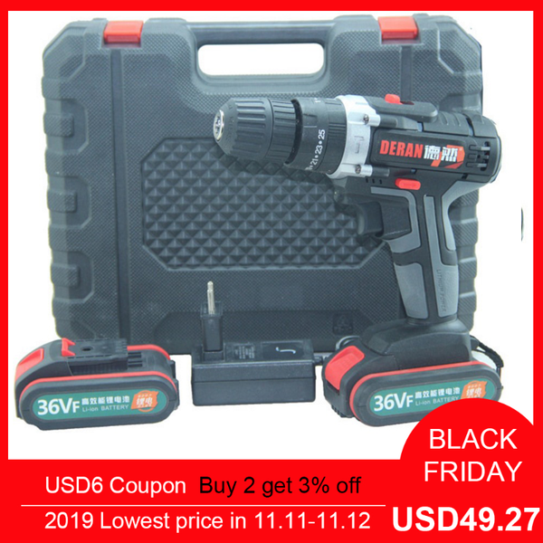 

36v electric screwdriver with 2pcs rechargeable battery electric drill power tools 2speed cordless impact screwdriver
