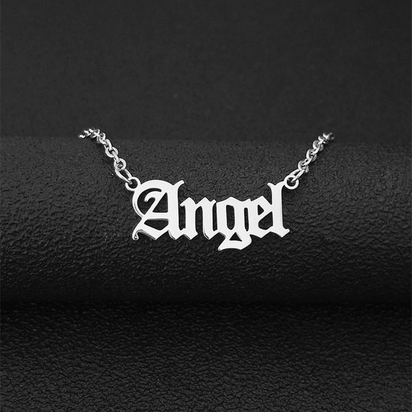

old english gothic letter angel necklace pendant fashion jewelry choker necklaces gold silver collares wholesale