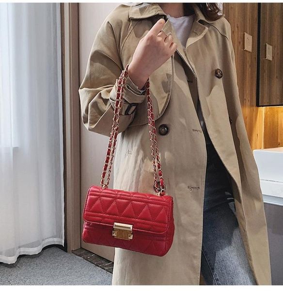 

women's red pink handbag shoulder bag 2020 new fashion feminine small square bag pu high-end women's messenger