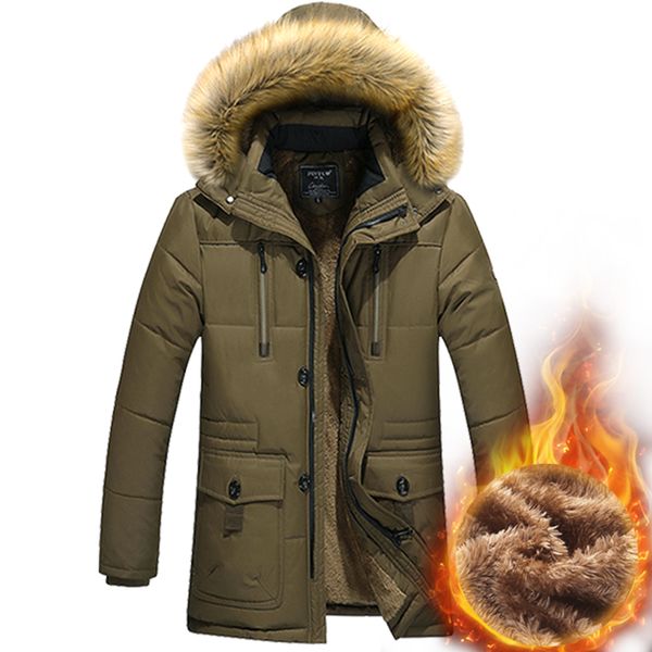 

winter men's plus velvet thick warm cotton coat, large size loose fur collar hooded tooling cotton jacket s-5xl, Black