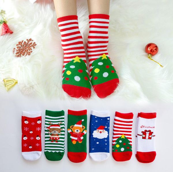 Xmas do bebê Socks rena do floco de neve do boneco de neve impresso do bebé meninas Natal dos desenhos animados meias de algodão chão bonito antiderrapante feetwear espessura