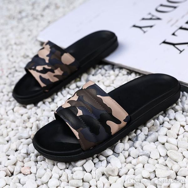 

designer rubber slide sandal floral men slipper gear bottoms flip flops light striped beach slippers camouflage flip-flops, Black
