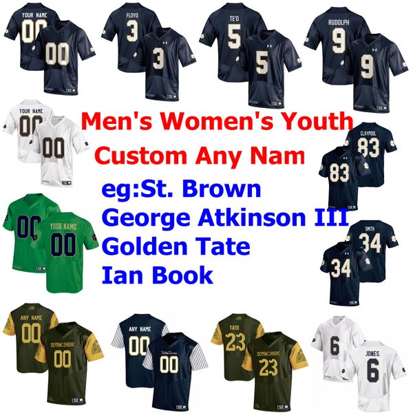 

notre dame fighting irish college football jerseys st. brown jersey george atkinson iii golden tate ian book joe montana custom stitched, Black