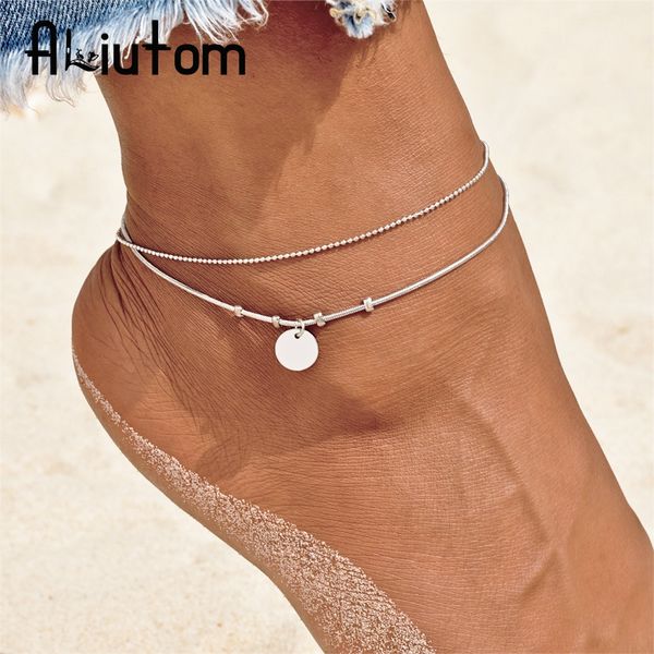 

aliutom fashion jewelry gold and silver round pendant ankle jewelry for bohemian vintage anklet gift female girl ankle bracelet, Red;blue