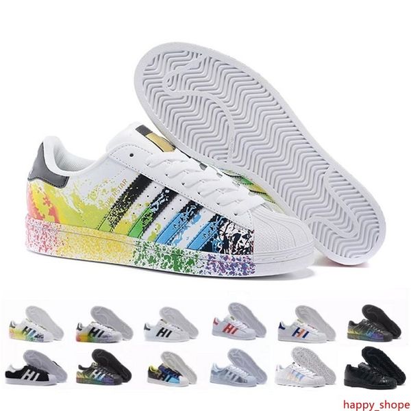 

superstar 80s men women casual basketball shoes skate shoes 17 color rainbow splash-ink fashion sports shoes size 36-44