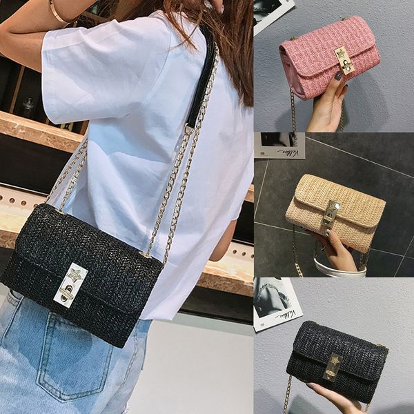 

women's fashion shoulder bag solid color bag for women handbag woven beach bolsos para mujer#35