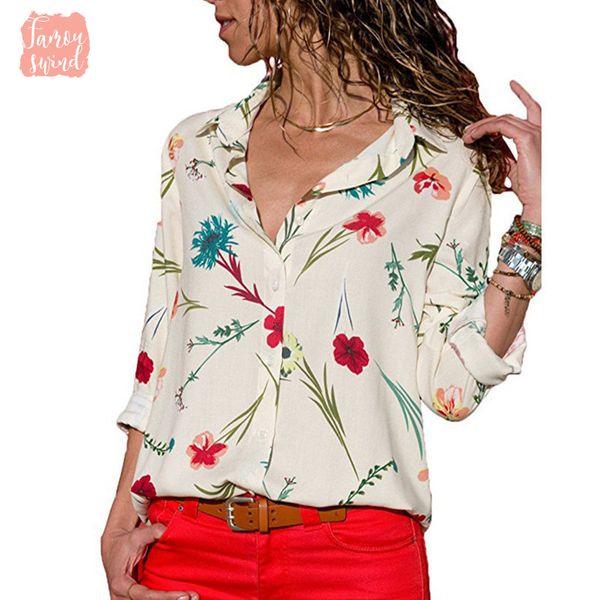

long blouse sleeve blusas and blouses casual vintage print button shirt v neck shirt tunic women mujer, White
