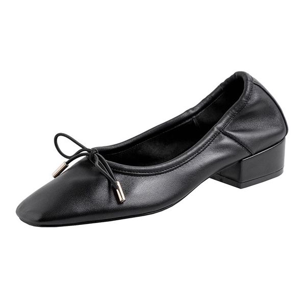 

nikali new square-toed bow shoes low-heeled chunky shoes high-quality women's, Black