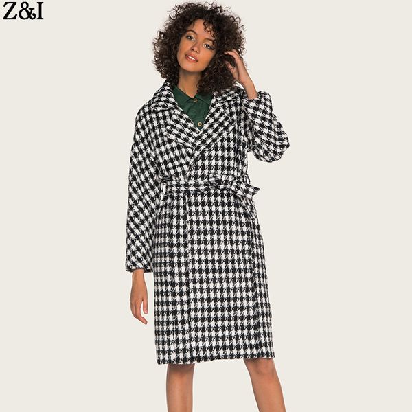 

women's trench coats women 's windswear medium-long euro-american retro thousand-bird plaid overcoat casual turn-down collar wide-, Tan;black