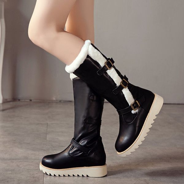 

boots oversized 12 women woman winter shoes botas furs belt buckle sleeve, Black