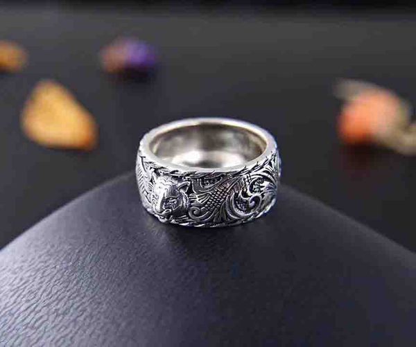 

New arrival S925 pure silver band ring with lion head shape design and logo for women and man wedding jewelry gift + box free shipping PS