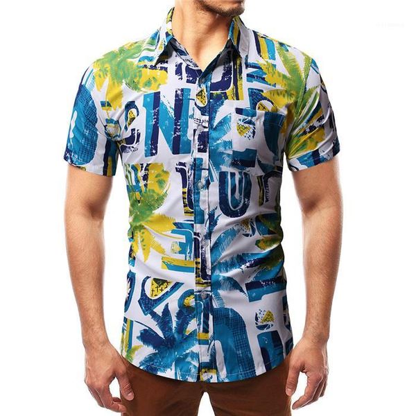 

causal summer shirts short sleeve turn-down collar fashion shirts teenager business designer clothing coconut print mens, White;black