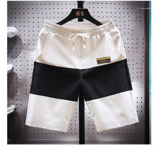 

breathable mens pants new casual stripe beach mens pants patchwork loose fashion mens shorts drawstring comfortable, White;black