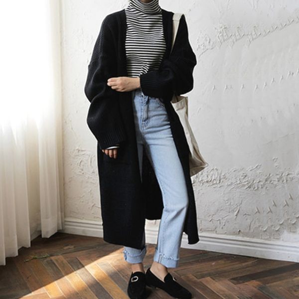 

klv women fashion chic casual open front long batwing sleeve knit cardigan sweater coat loose jacket warm winter autumn, White