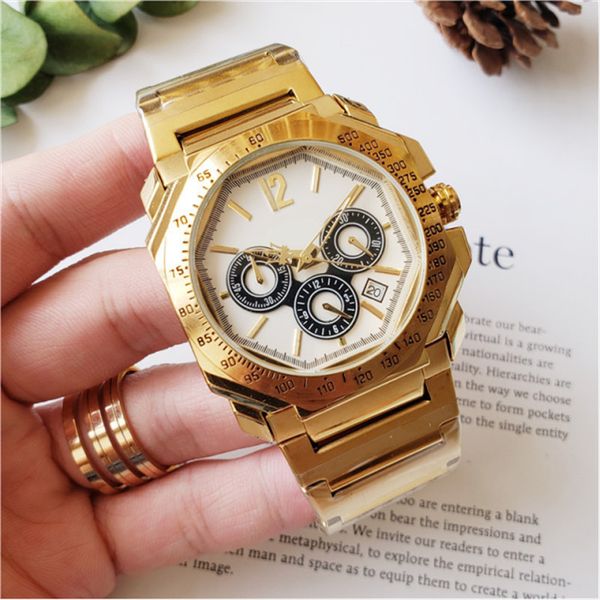 

luxe mens classic watches 42mm fashion stainless steel quartz movement men's waterproof casual watch clock wristwatches 14, Slivery;brown