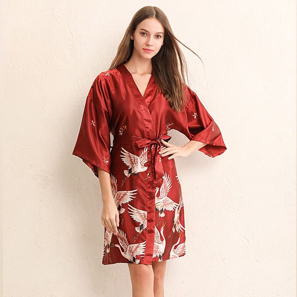 

new silk robes woman bathrobe robe female night dress dressing gown for woman robe satin housecoat lounge womens nightgowns, Black;red