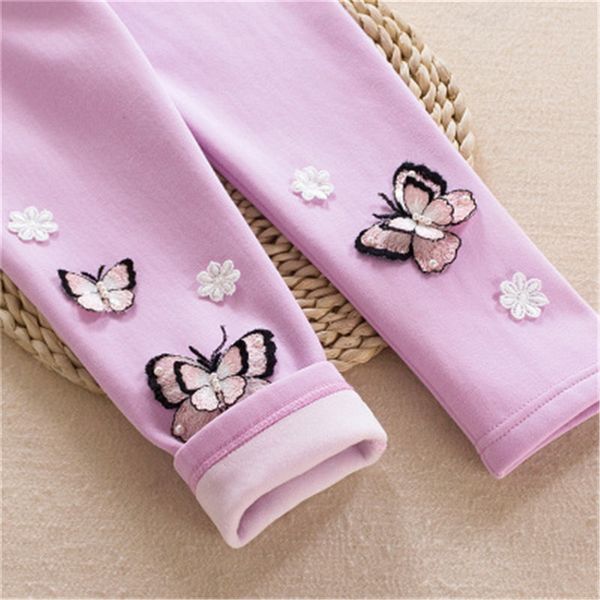 

new arrival winter kids warm leggings butterfly design pencil pant children thicken wool trousers toddler girl leggins a3042 y200704, Blue