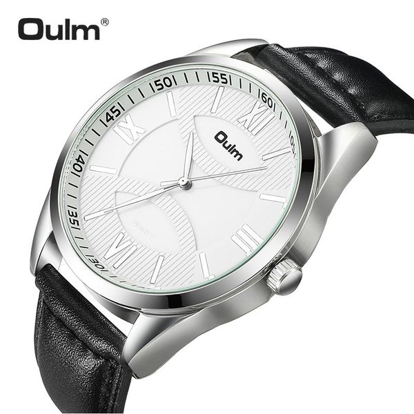 

oulm fashion casual quartz watch men leather strap roman number dial simple chic design gentleman wristwatches, Slivery;brown