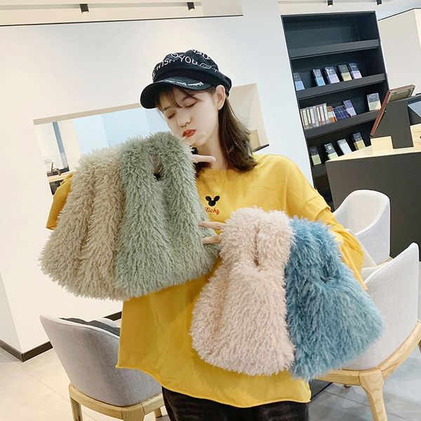 

2019 vintage women shoulder bucket bags korean fashion ladies chain crossbody bag faux fur plush cony hair tote bags female