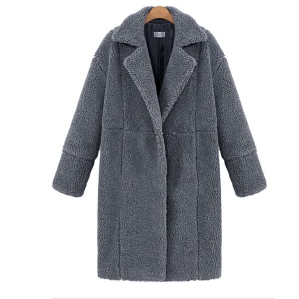 

lugentolo women coat autumn and winter solid color long sleeve lapels single button casual long 4 color plus size s, Black