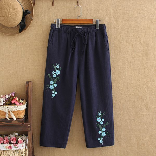 

women's pants & capris oversized chino, natural cotton, tight-waisted embroidered straight leg pants, 220 pounds, summer capri, Black;white