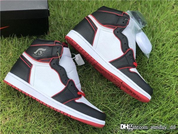 

air authentic 1 high og bloodline black basketball shoes gym red-white retro men women sports sneakers 555088-062 with box