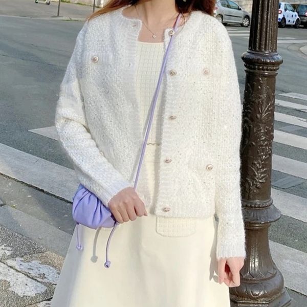 

женщины трикотажные кардиган new white jacket gentle с длинным рукавом верхняя одежда сыпучие вверх