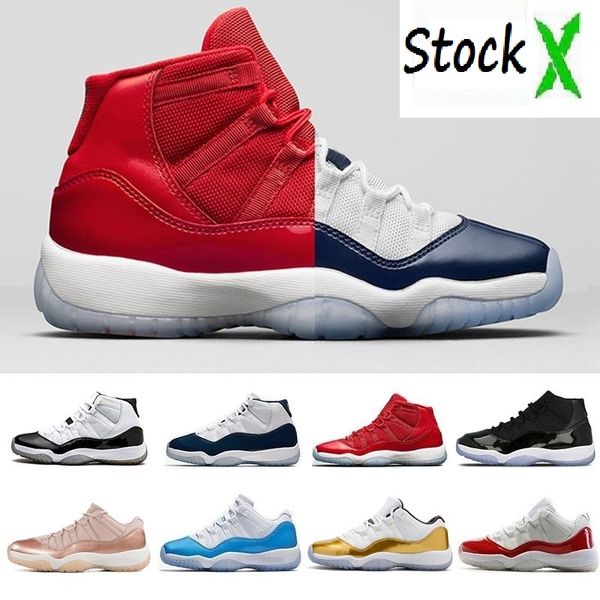 

11 men women designer basketball shoes 11s high low le bred cap and gown concord 23 45 bred low gym red rose gold j11 retro sneakers