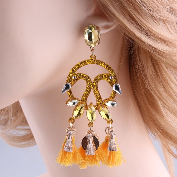 

fashion-wofu 2018 crystal long earrings big flamingo large earrings for women resin brincos brand earrings ear fine jewelry gift s914, Silver