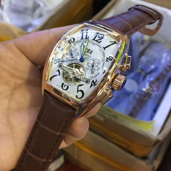 

2019 новый бренд автоматическое тэг движение мужчины часы tourbillon дата день погружения мужские механические часы мода спортивные наручные, Slivery;brown