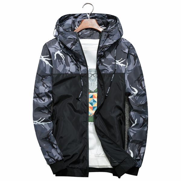 

men bomber jacket thin slim long sleeve camouflage jackets hooded 2018 windbreaker zipper outwear army brand clothing, Black;brown