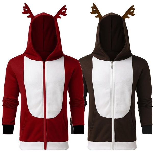

men funny ugly christmas sweater elk angle hoodies zipper men christmas clothes sweaters fashion casual winter sweater, White;black