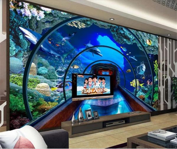 Grosshandel Benutzerdefinierte Grosse 3d Fototapete Wohnzimmer Wandbild Unterwasserwelt Aquarium 3d Bild Wandhauptdekor Kunst Kreative Hotel Studie Wand