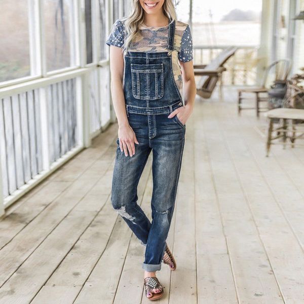 

overalls jeans pants women pocket denim long baggy casual overall trousers slim pantalones strappy jeans scratched leotard, Blue