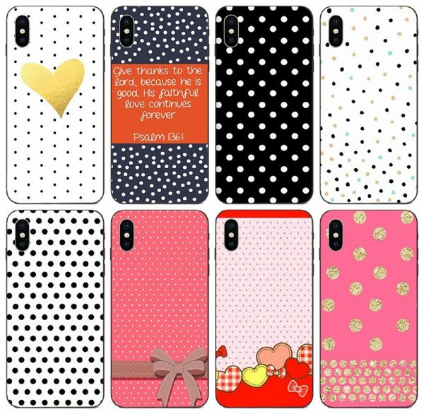 

[tongtrade] polka dots design case for iphone 8s 7s 6s plus x xs 11 pro max samsung a10 a10e a10s honor note 10 htc one m8 1pcs 10pcs case