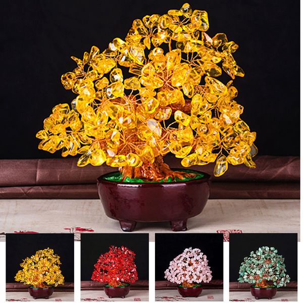 

6 inch colorful crystal bonsai for wealth home living room gem stone money tree feng shui home office gift birthday good luck
